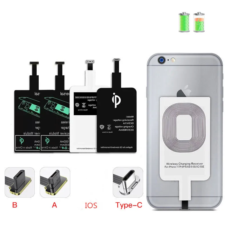 qi wireless charger receiver support type c microusb fast wireless charging adapter for iphone5 7 android phone wireless charge free global shipping