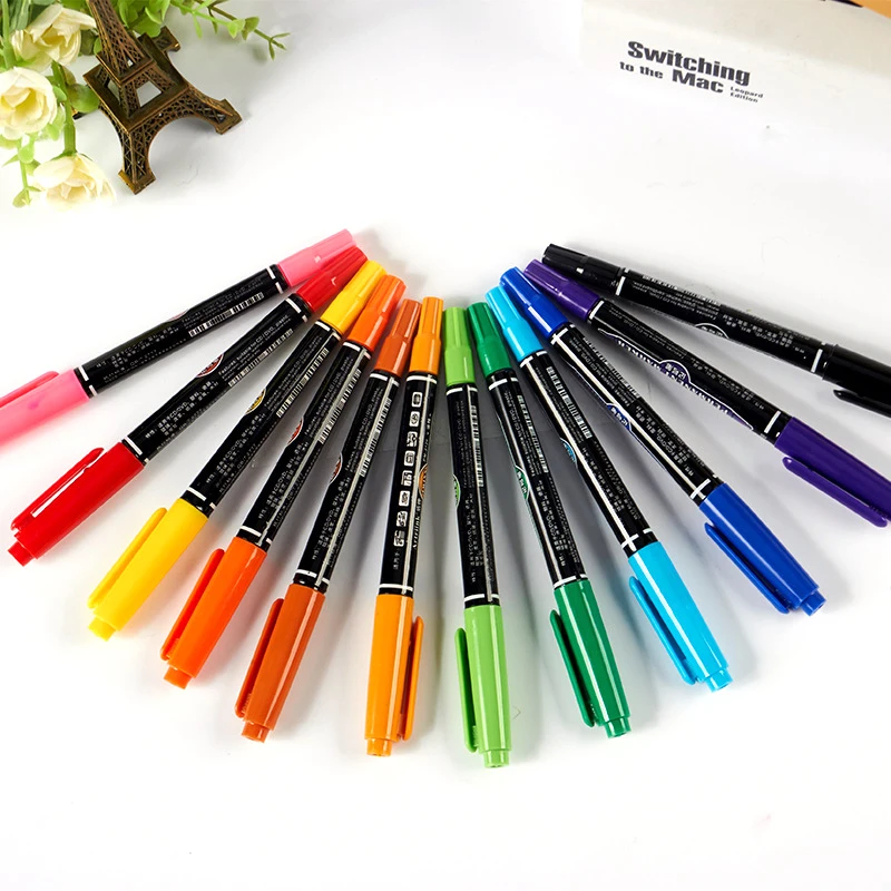 

1Pcs 12Color Small Double-Headed Marker Can Add Ink Non-Fading Oil Painting Graffiti Hook Pen Glass Shoes DIY Doodle PM-2120
