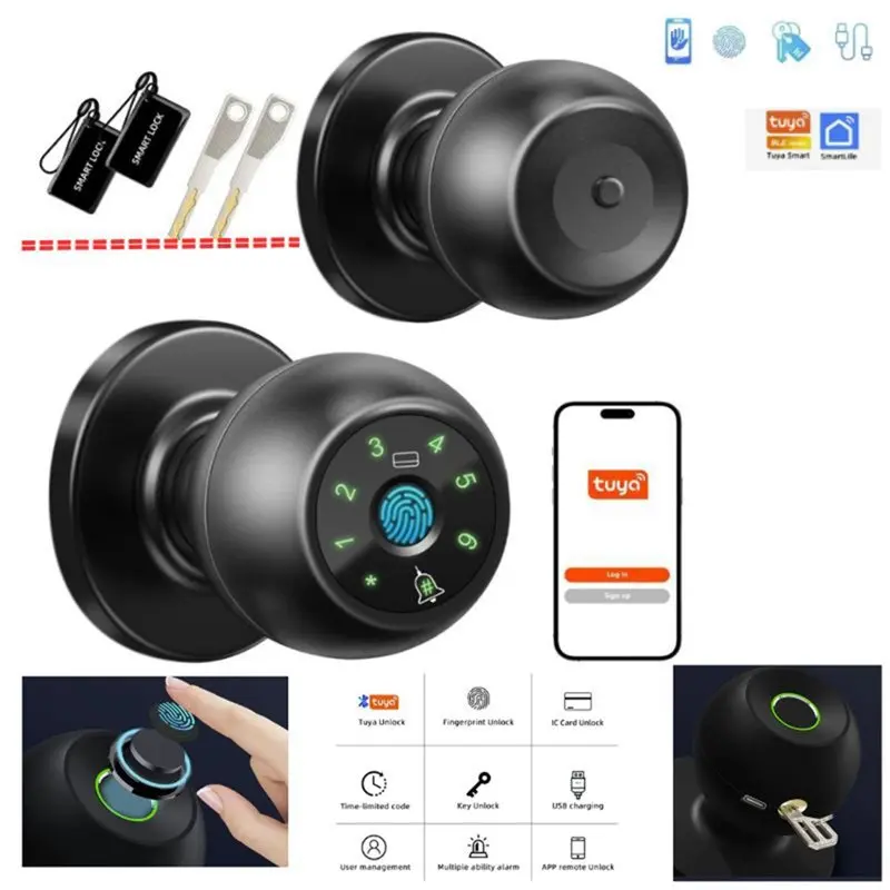 Фото 【ADD TO CART 】Tuya Bluetooth Умный дверной замок с отпечатками пальцев Цифровой дверной замок без ключа Умная дверная ручка Замо №5