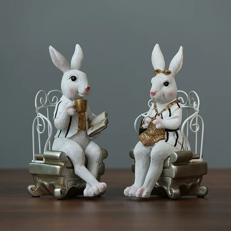 Искусственные парные кролики креативное украшение из смолы домашний книжный