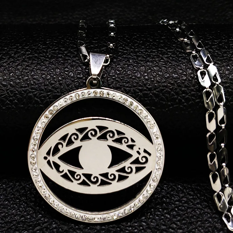 

Fashion Islam Evil Eye Crystal Stainless Steel Necklace Women Silver Color Necklaces Pendants Jewelry mal de ojo N114S08