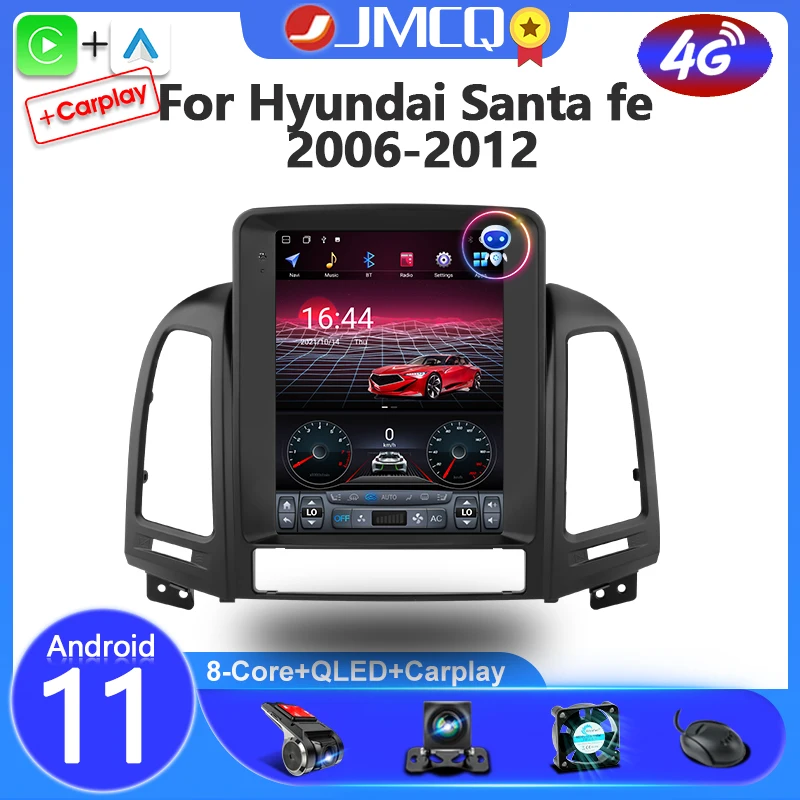 JMCQ 2 Din Android For Hyundai Santa Fe 2006-2012 Car Radio Multimedia Video Navigation Carplay AUTO Head Unit Player Stereo DVD