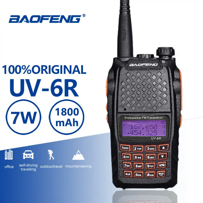 Original Baofeng UV-6R 7-Watt Dual Band Two-Way Radio Dual Display Ham Walkie Talkie UV6R Hnadheld FM Transceiver CB Ham Radio