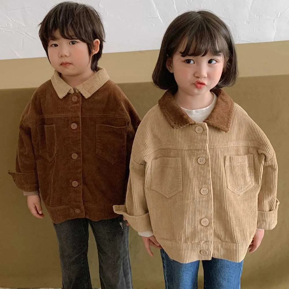 

Baby Girls Boys Coats Kids Corduroy Outerwear Toddler Solid Color Jacket 1 To 6Yrs Children's Thicken Windbreaker Clothing