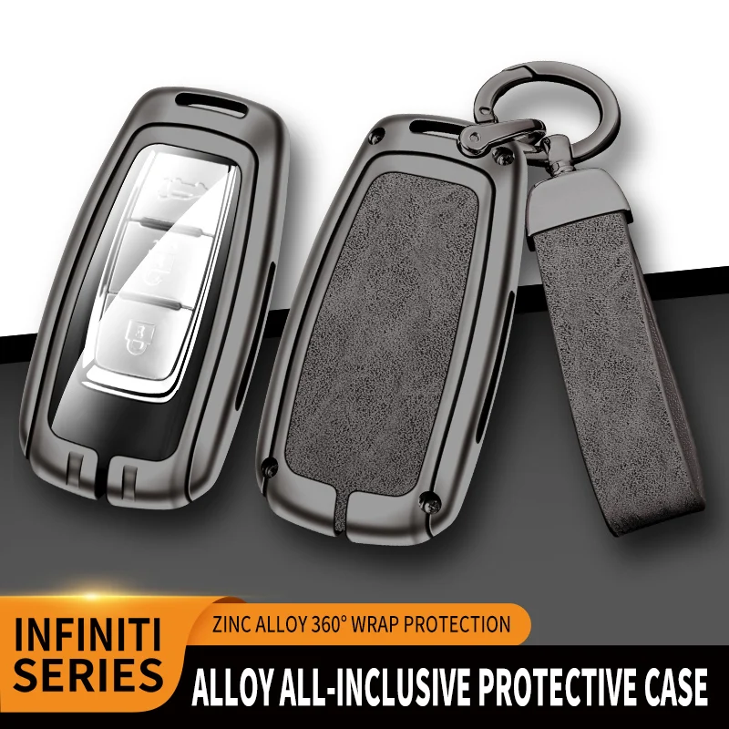 

New Zinc Alloy Leather TPU Car Key Bag Key Chain For Infiniti Q50L QX50 QX60 QX55 Accessories