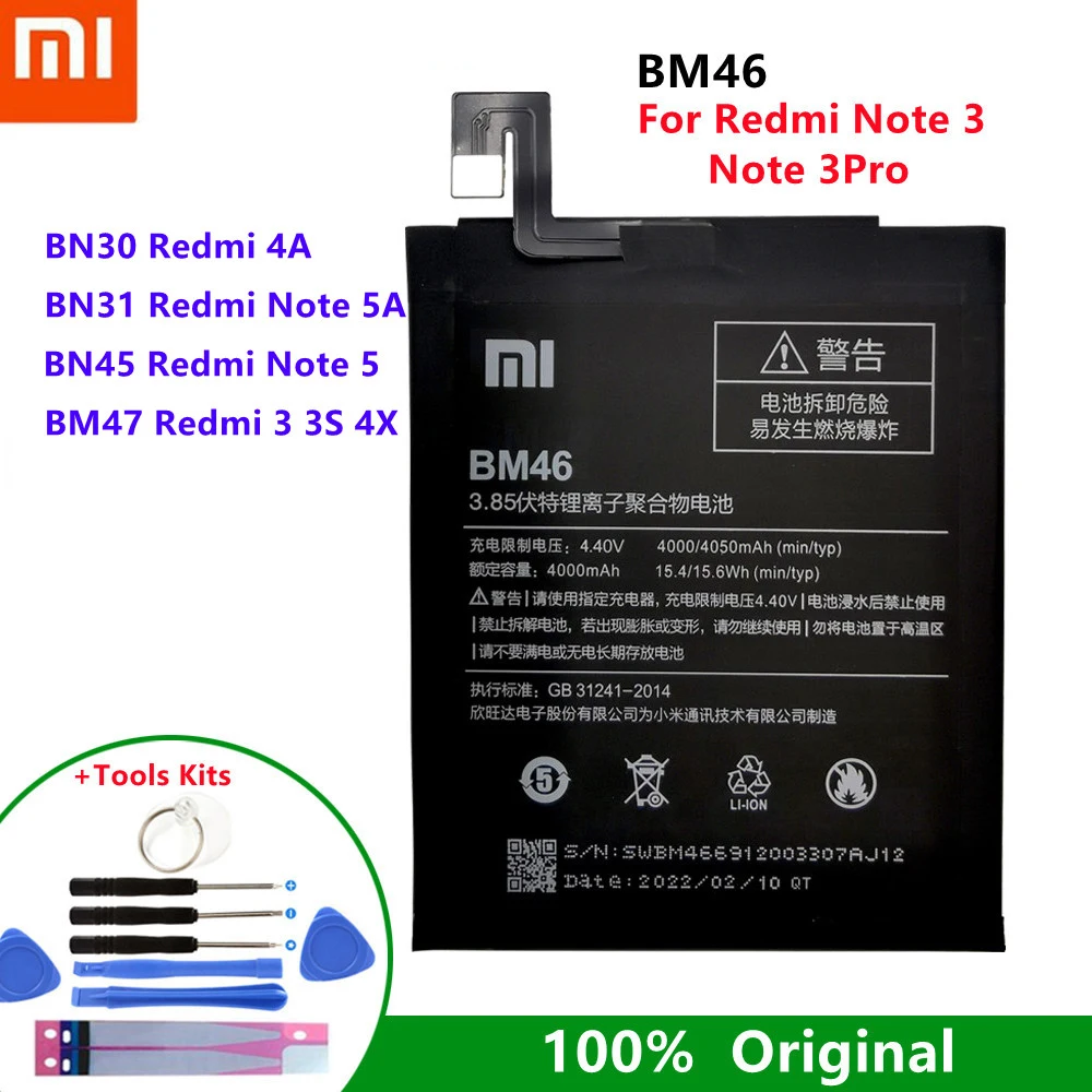 

Xiao Mi Original Battery For Xiaomi Redmi 3 3S 3X 4X 3 pro Note 3 5 5A 4A Pro Mi 5X BM46 BM47 BN30 BN31 BN45 Replacement Battery
