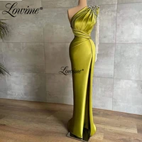 lowime green one shoulder party dresses wedding crystals plus size pageant evening gowns formal mermaid tassel long prom dresses
