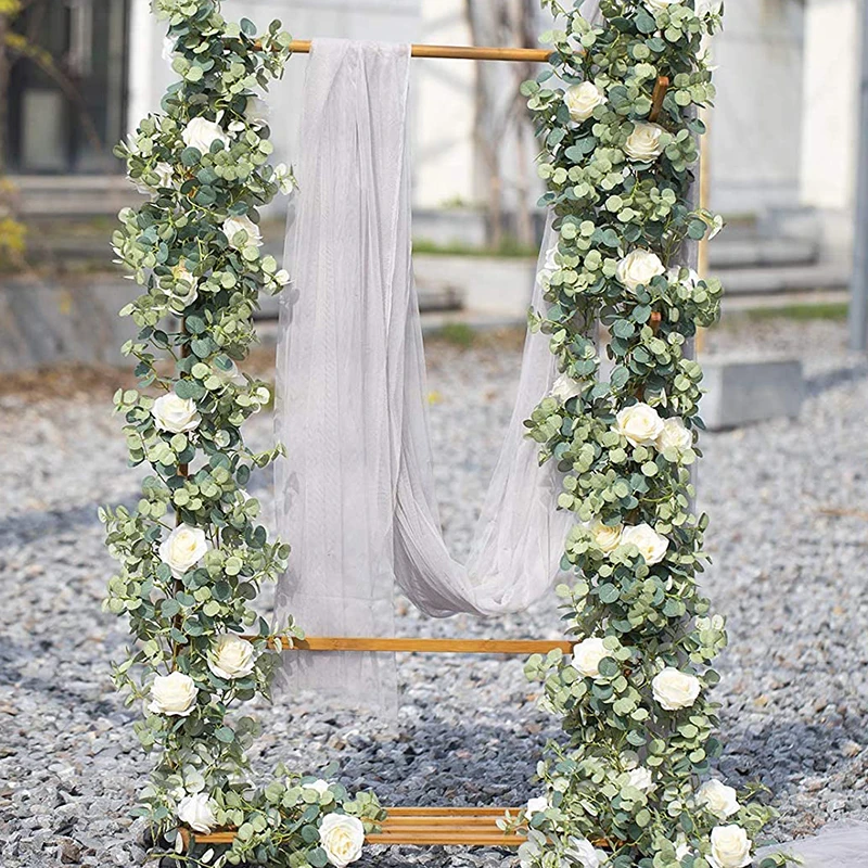 

6FT Eucalyptus Rose Artificial Flowers Garland with 21 Roses Greenery Garland Floral Vine Ivy Plant for Wedding/Party Decor