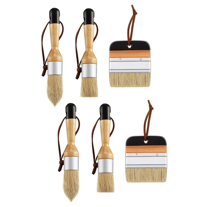 

6Pack Chalk And Wax Paint Brushes Bristle Stencil Brushes For Wood Furniture Home Wall Decor