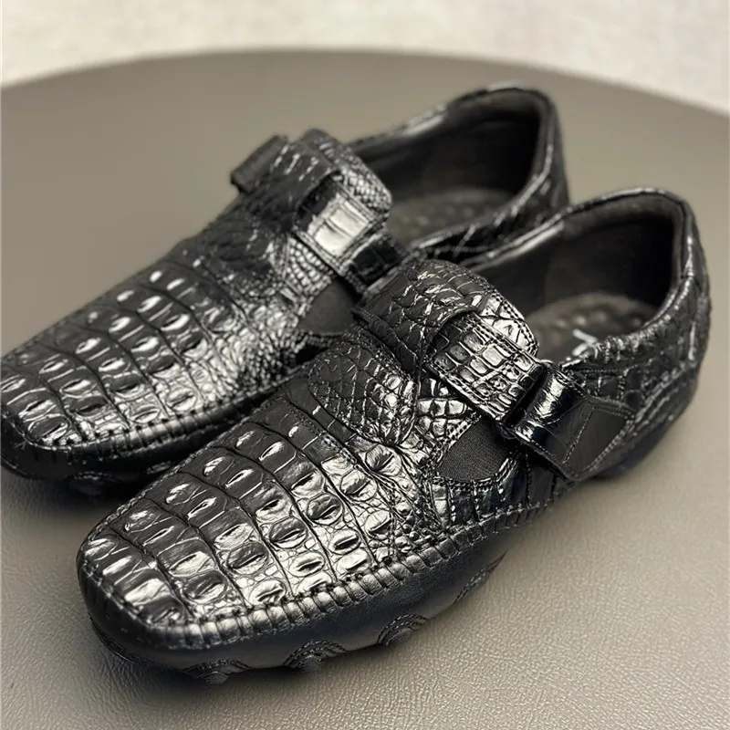 Экзотические мужские туфли из натуральной крокодиловой кожи мягкие черные