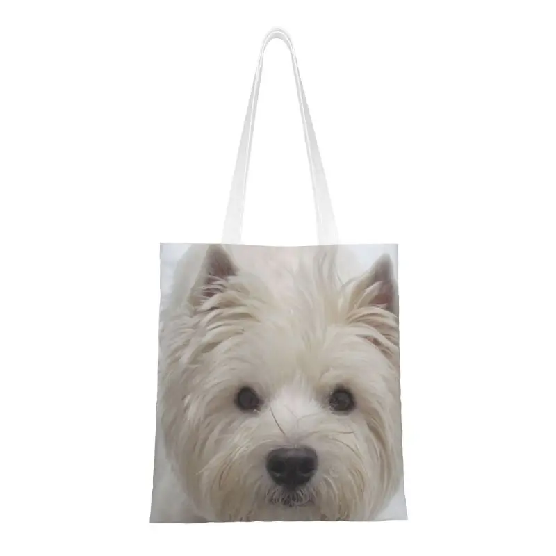 

Cute Westie Dog Grocery Shopping Bag Print Canvas Shopper Tote Shoulder Bag Washable West Highland White Terrier Puppy Handbag