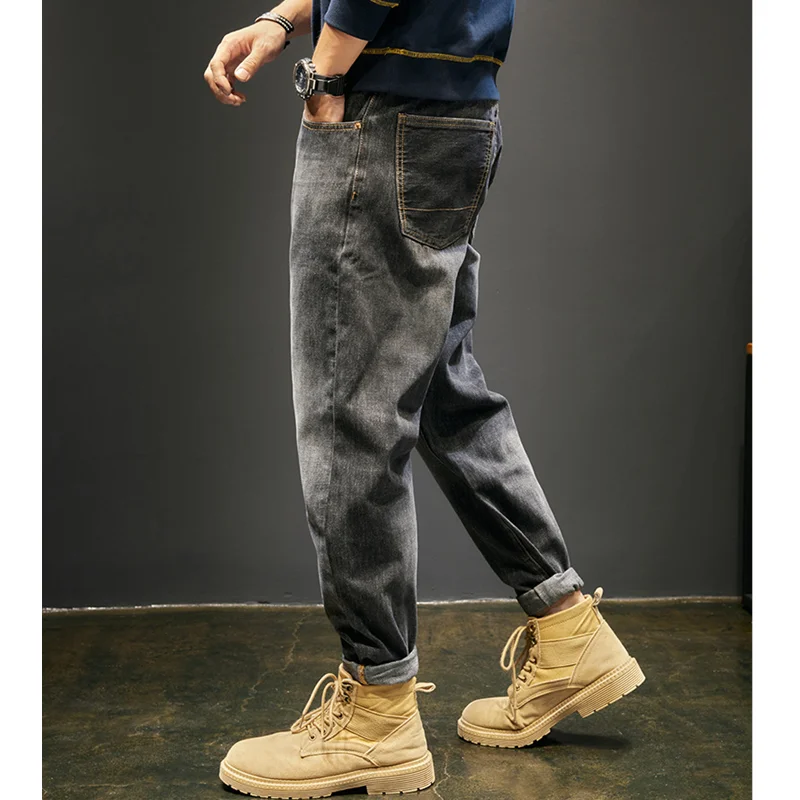 Men Clothing Autumn and Winter Crus Pedis Straight Loose Cylinder Jeans Vintage Chaopai Comfortable Blue Harun Trousers Women