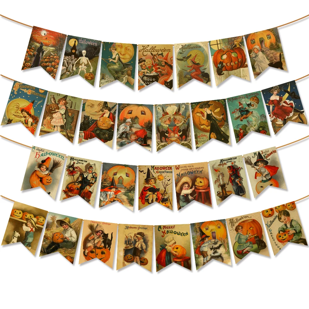 Хэллоуин Флаг Вытащить Винтаж Баннер Тыква Призрак Летучая Мышь Висит Флаги