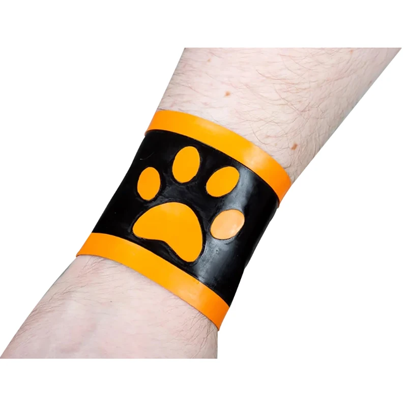 

Черно-оранжевая Сексуальная латексная нарукавная повязка на запястье с кнопками резиновые манжеты на запястье для щенков нарукавник для собаки цельная деталь