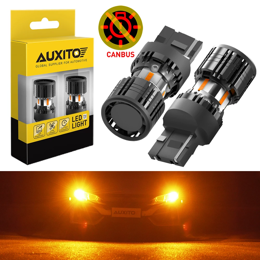 AUXITO 2 шт. без гипервспышки T20 7440 светодиодный Canbus W21W WY21W 7440NA светодиодный светильник указателя поворота лампы без ошибок с вентилятором автомобильная лампа янтарная