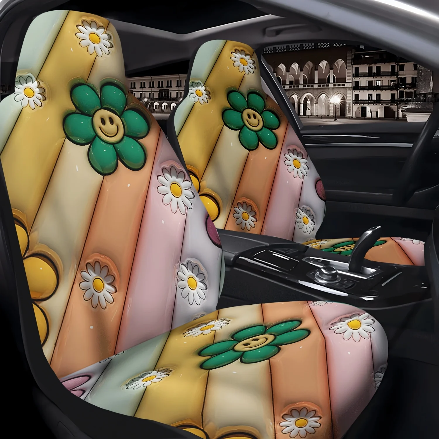 Фото 2 шт. чехлов на передние сиденья автомобиля с цветочным принтом, прочные защитные чехлы на передние сиденья для седанов, внедорожников и грузовиков, унисекс, для автомобилей №1