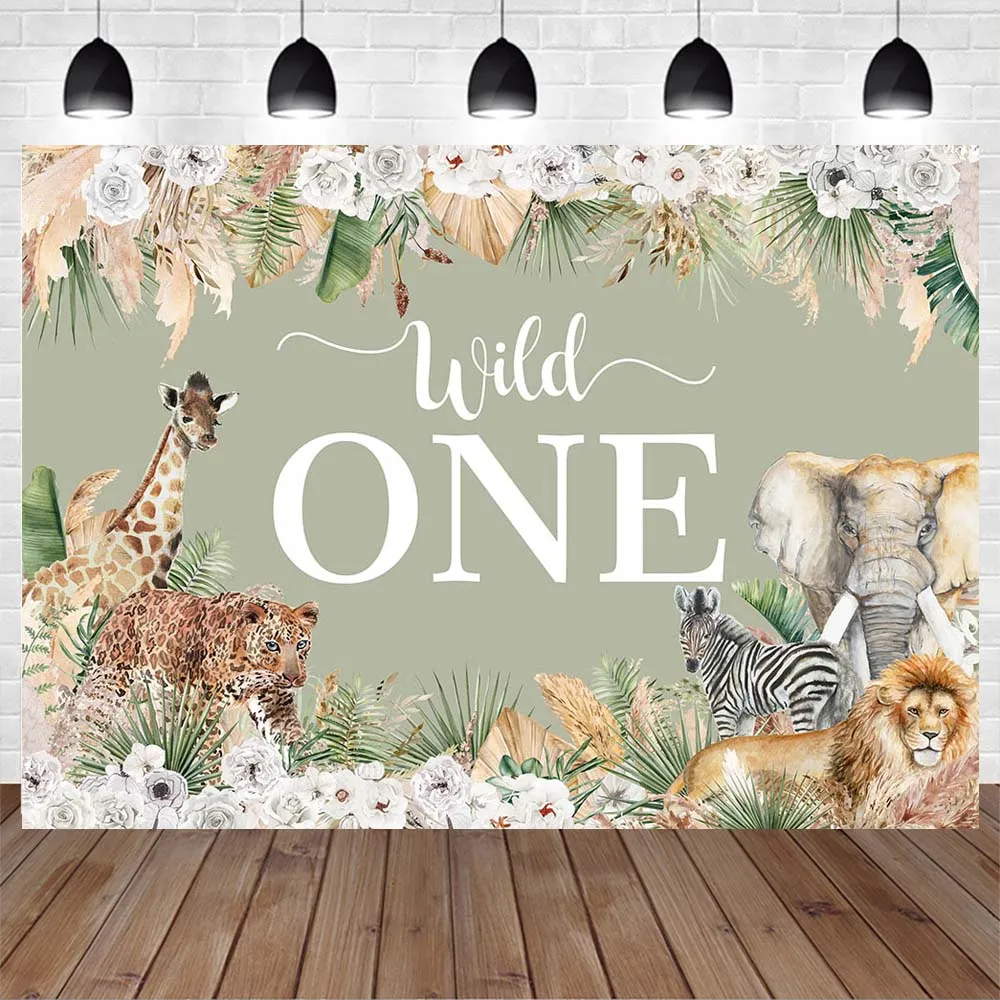 Mocsicka Wild One Baby Birthday Backdrop Pampas Grass Boho Shower Background Kids First Safari Cake Smash Party Decor Props