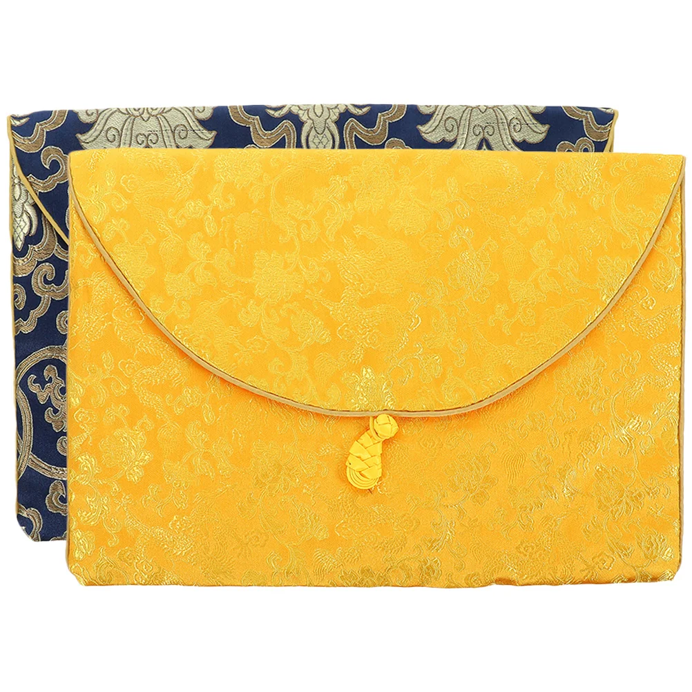 

2Pcs Embroidery Envelope Storage Bag Scriptures Sundries Pouch Brocade Container