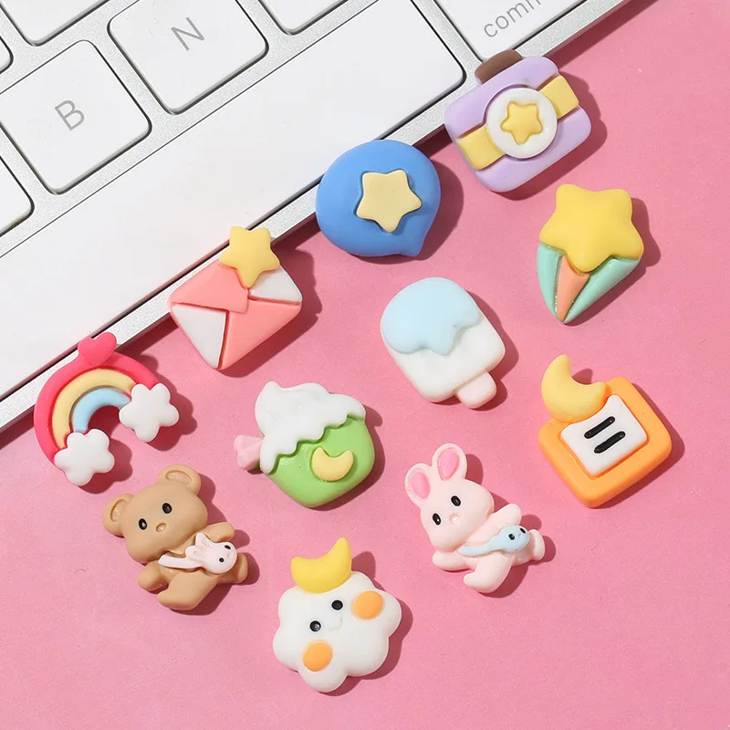 

20Pcs New Cute Mini Cartoon Bear, Rabbit, Rainbow Series Flat Back Resin Cabochons DIY Jewelry Craft Decoration Accessories