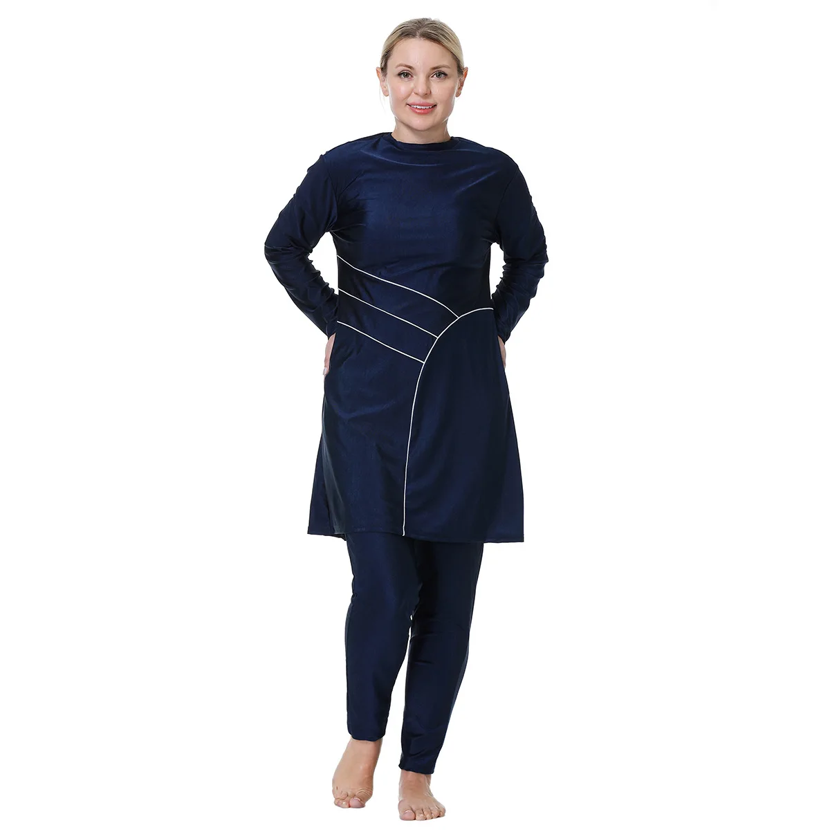 Islam Women Loose Swimsuits 3 Pieces Set Round Collar Arabic Girl's Swimming Suit Bubai Saudi Black Bathing Beach Wear