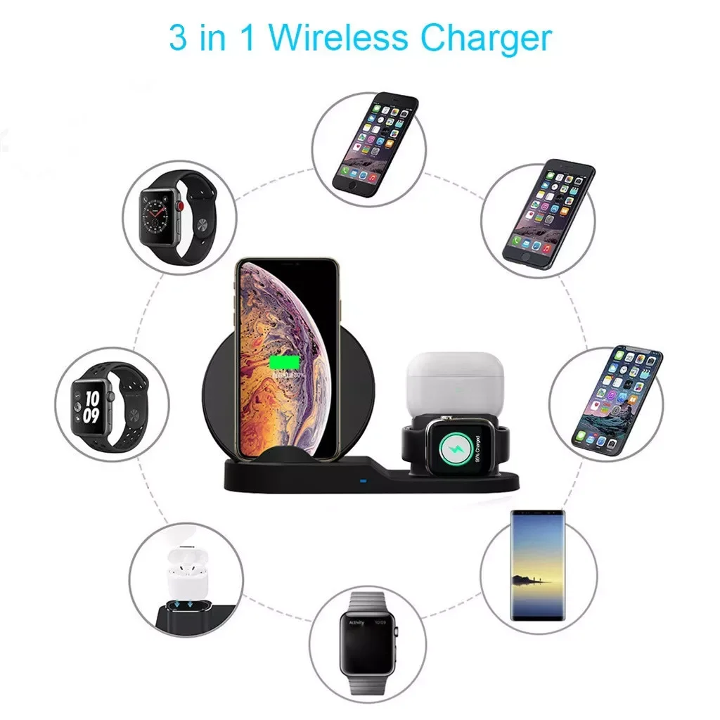 

3in1 Wireless Charger for iphone11 for AirPods Pro Fast Charging 10W Station Built-in smart indicator Fast Wireless Charger 20j8