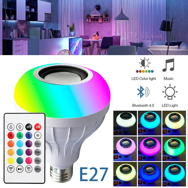 

Умная Bluetooth 4,0 музыкальная лампа 12 Вт E27 RGB, беспроводное приложение с дистанционным управлением, яркая музыкальная сценическая лампа с регулируемой яркостью