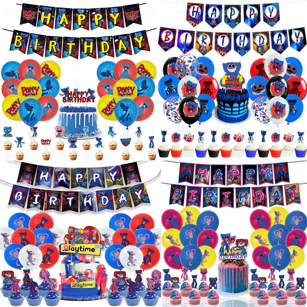 

Huggy Wuggy Birthday Decorations Poppy Playtime Balloons Cake Plug-in hagi Hague Vagi Toys Party Supplies хаги ваги игрушка Gift