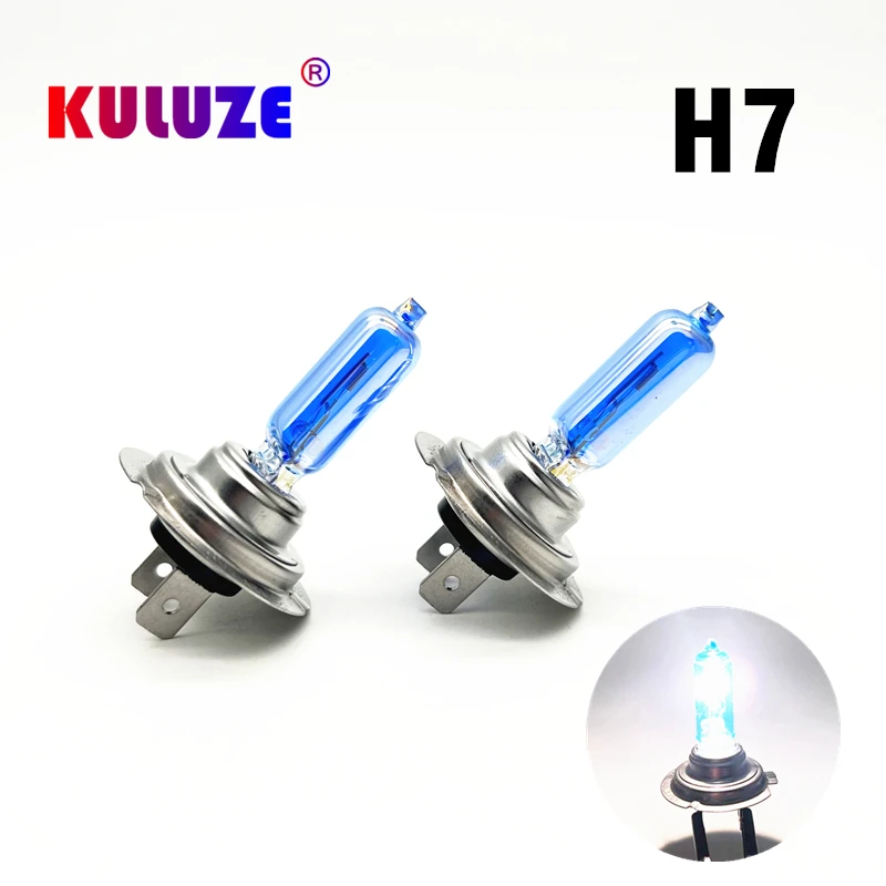 KULUZE 2pcs Crystal Super Bright White H7 Halogen Bulb 12V Car HeadLight Bulb h7 55w Halogen Lamp Car Light Source