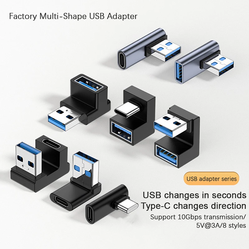 

USB-A Mobile Phone Adapter 90 Degree USB C to USB A Adapter Right Angle USB A 3.0 Male to USB Type C Conenctor Computer USB Disk