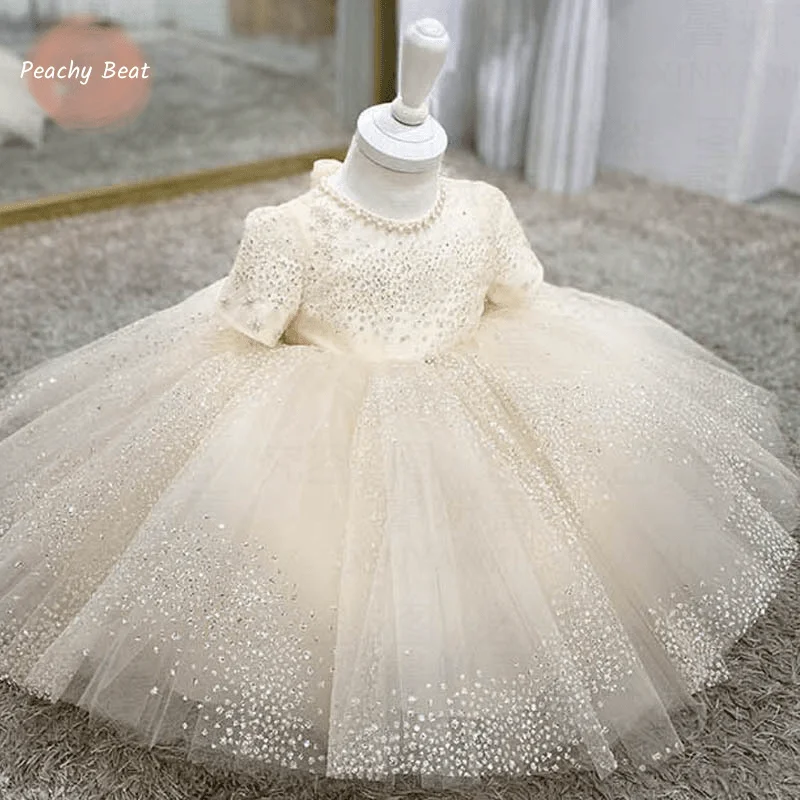 

Fashion Baby Girl Princess Tutu Sequined Dress Infant Toddler Child Bow Vestido Party Birthday pearl beaded Baby Clothes 1-14Y