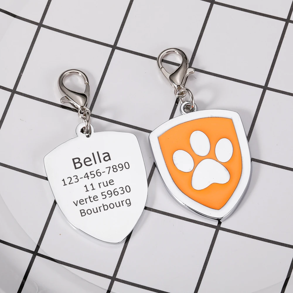 

Custom Dog Tag Engraved Pet Dog Collar Accessories Personalized Cat Puppy ID Tag Stainless Steel Paw Name Tags Pendant Anti-lost