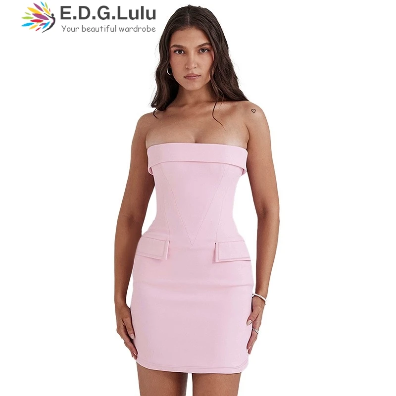 EDGLuLu 2024 новое милое розовое мини-платье без рукавов бретелек женское летнее
