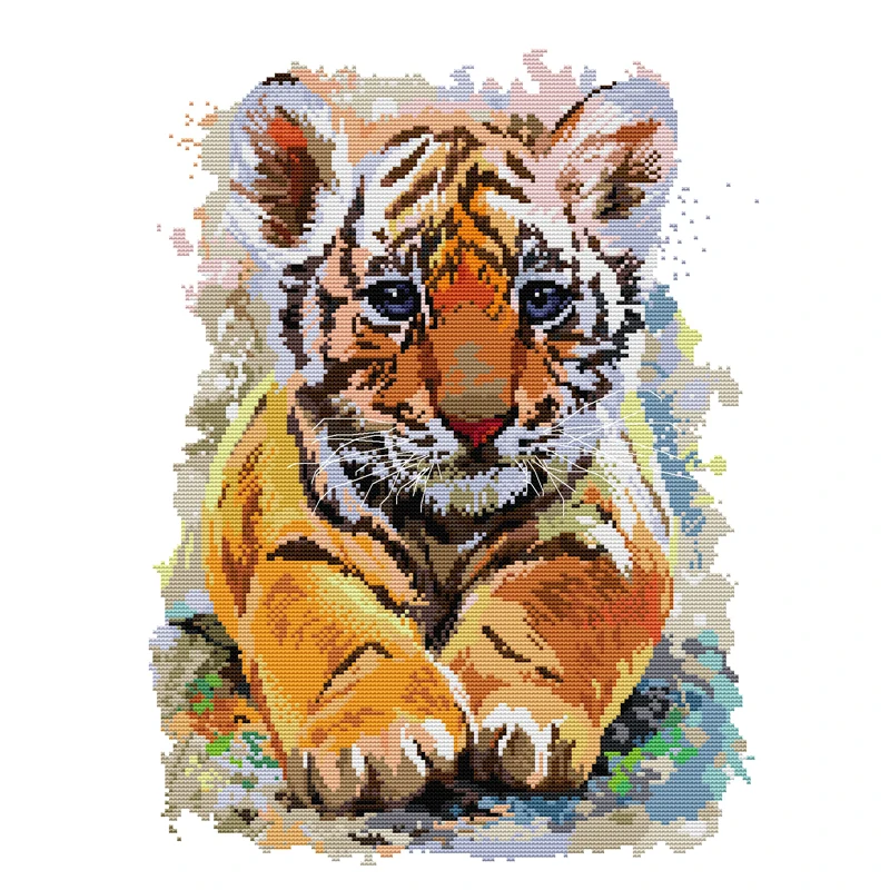 

Joy Sunday Cross Stitch Cute Baby Tiger 14CT Print Fabric Animal Stamped Cross Stitch Craft Kit Embroidery Needlework Sets