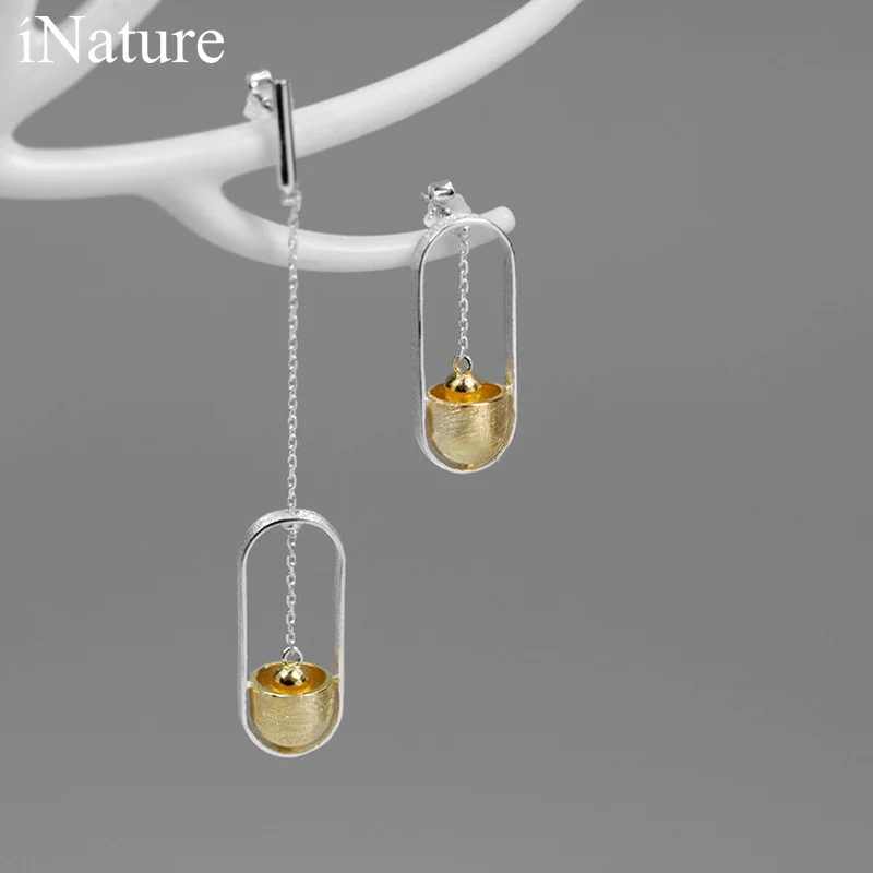 

INATURE 925 Sterling Silver Fashion Hammer Ram Asymmetric Drop Earrings For Women Party Jewelry