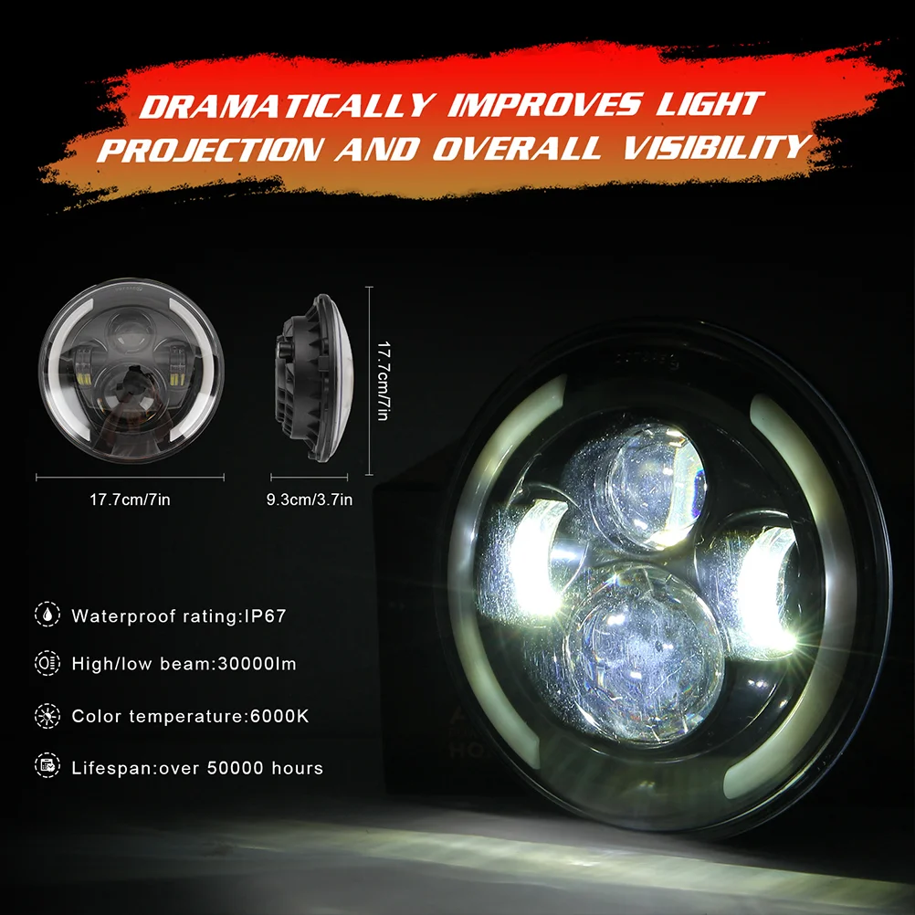 

1PC 200W 7 Inches Offroad Led Round Light Wrangler Large Lamp Highlight Motorcycle Headlights Road Driving LED Work Light for