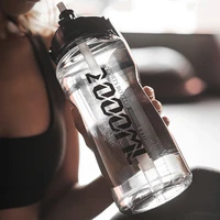 water bottle large capacity straw cup high temperature plastic water cup time scale frosted outdoor sports student couple cup