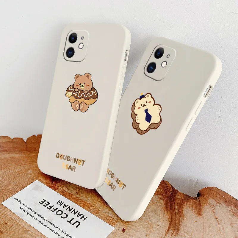 

Doughnut Cookie Bear Cases For iPhone 13 Pro Max Mini 12 11 Pro Max X XR XS Max 8 7 6 6S Plus SE 2020 Soft Silicone Cover Funda