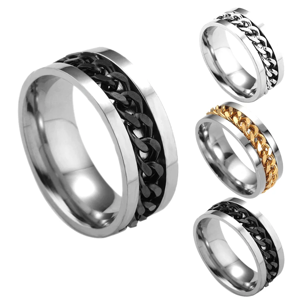 

Men's Titanium Steel Chain Rotating Ring Stainless Steel Fidget Ring Rotatable Decompression Jewelry Fashion Hot Casual