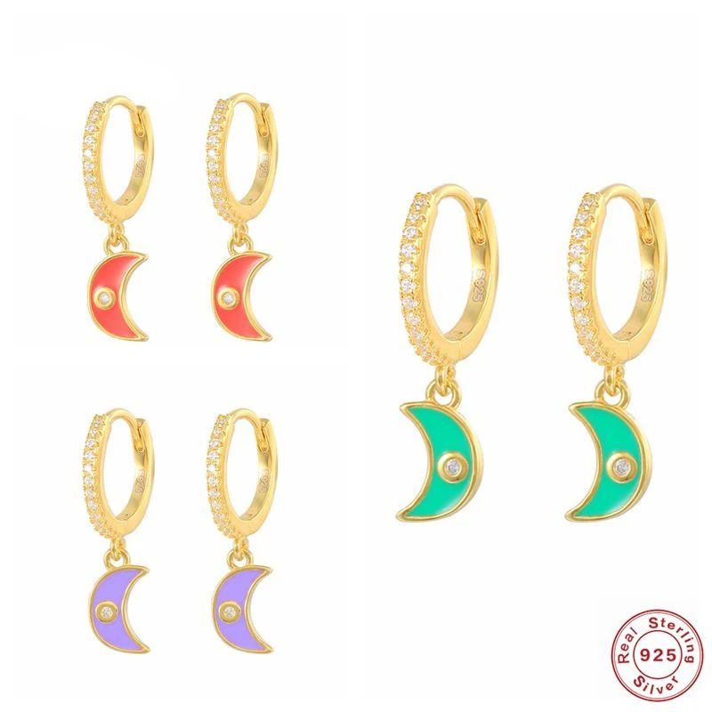 

S925 silver enamel crescent moon personality earrings female fashion accessories banquet party surprise trend same earring gifts
