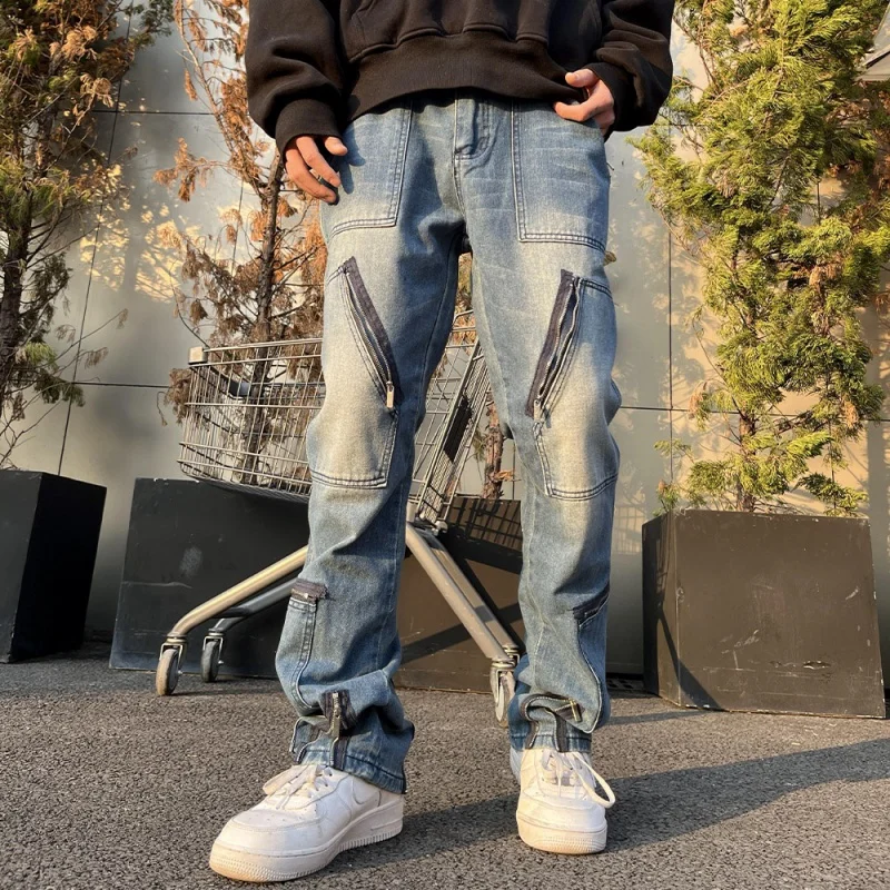 Tooling skills wind jeans design sense niche personality trousers street hip hop hiphop men's overalls pants