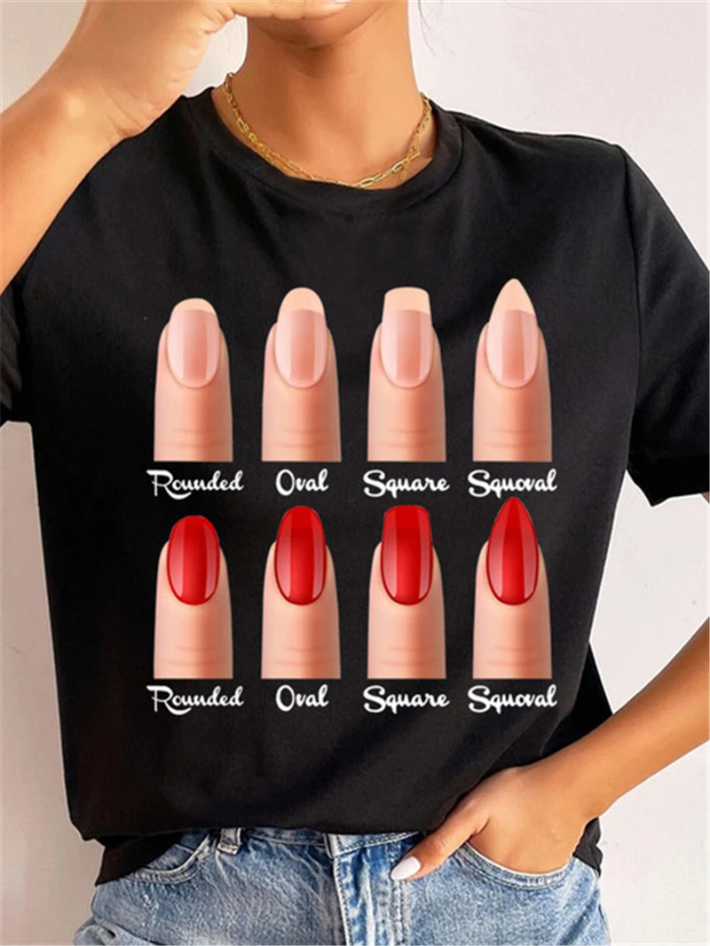 

Футболка FIXSYS женская с принтом ногтевого дизайна, веселая летняя рубашка с коротким рукавом в стиле Харадзюку, женская футболка 90-х