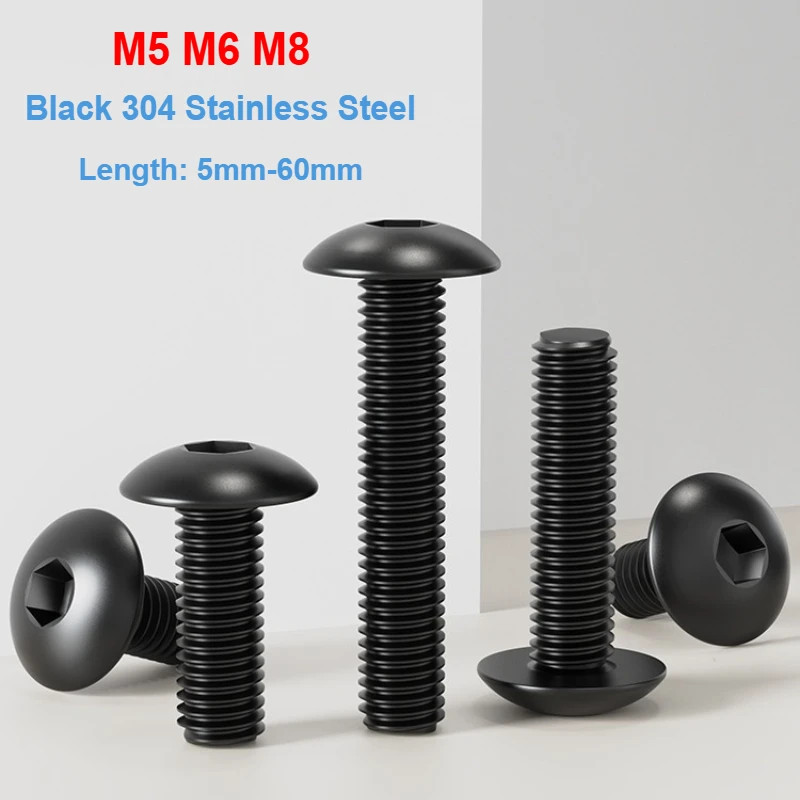 

Винты с круглой головкой M5 M6 M8 черные из нержавеющей стали 304 5-60 мм