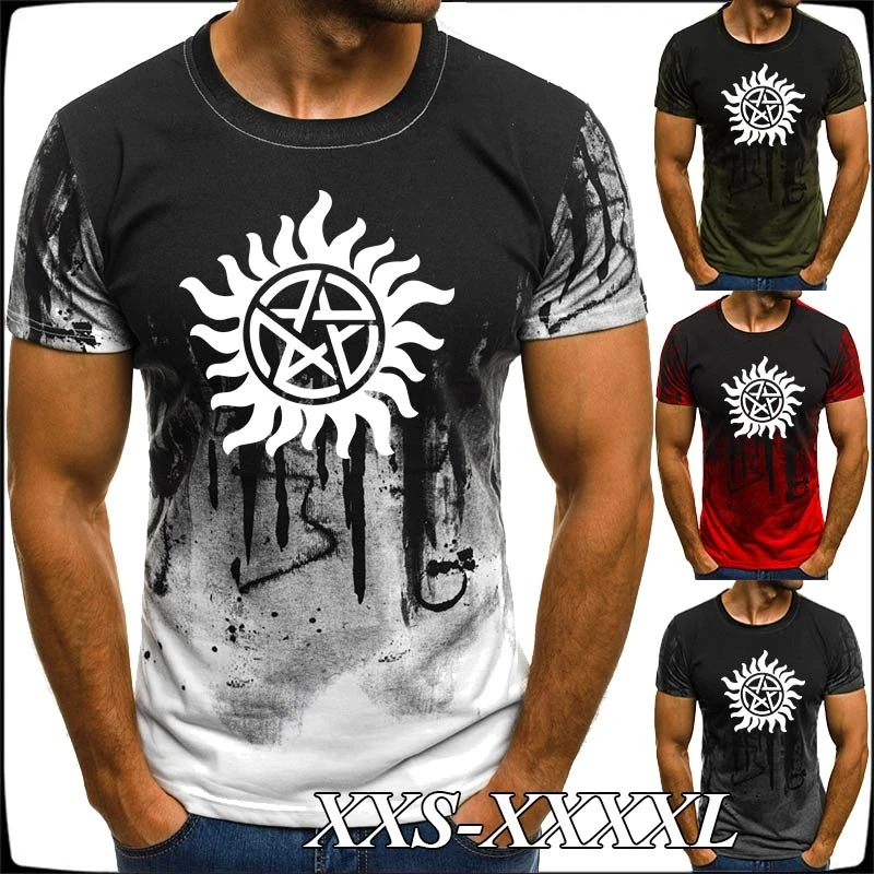 

Новинка 2021, Мужская модная повседневная футболка с 3D принтом, супернатуральная футболка, крутые летние футболки с коротким рукавом и круглым вырезом (4 цвета)