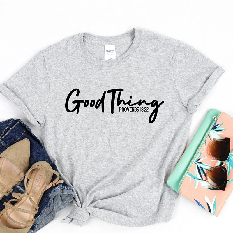 

Good Thing Proverbs 18:22 Women T Shirts Cotton Short Sleeve Religious Clothes Christian Jesus Church T-shirt Tops Dropshipping
