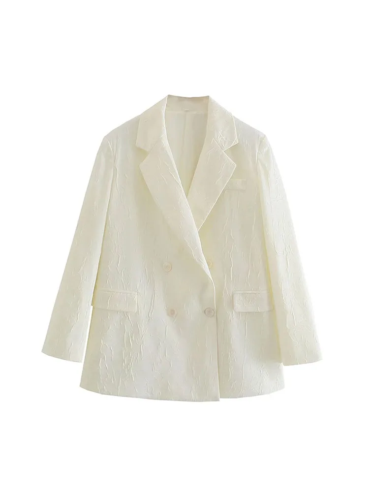 

BM&MD&ZA Women 2022 New Fashion Jacquard Double Breasted loose Blazer Coat Vintage Long Sleeve Pockets Female Outerwear Chic