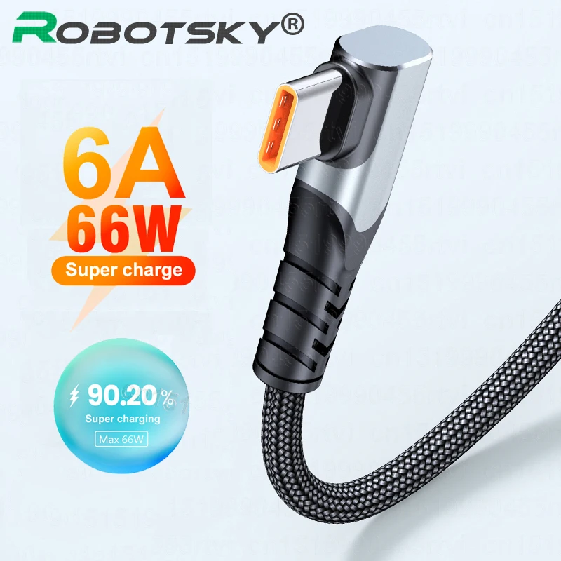 

6A 66W USB Type C Fast Charging Cable For Huawei Mate Xiaomi Redmi 5A USB C Phone Data Cord USB-C Type-C Quiky Charger Cable 1m