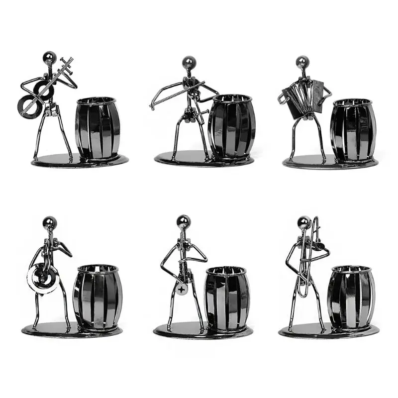 

Metal Wrought Iron Music Player Musician Pen Pencil Holder Desktop Storage Pot Drop Shipping
