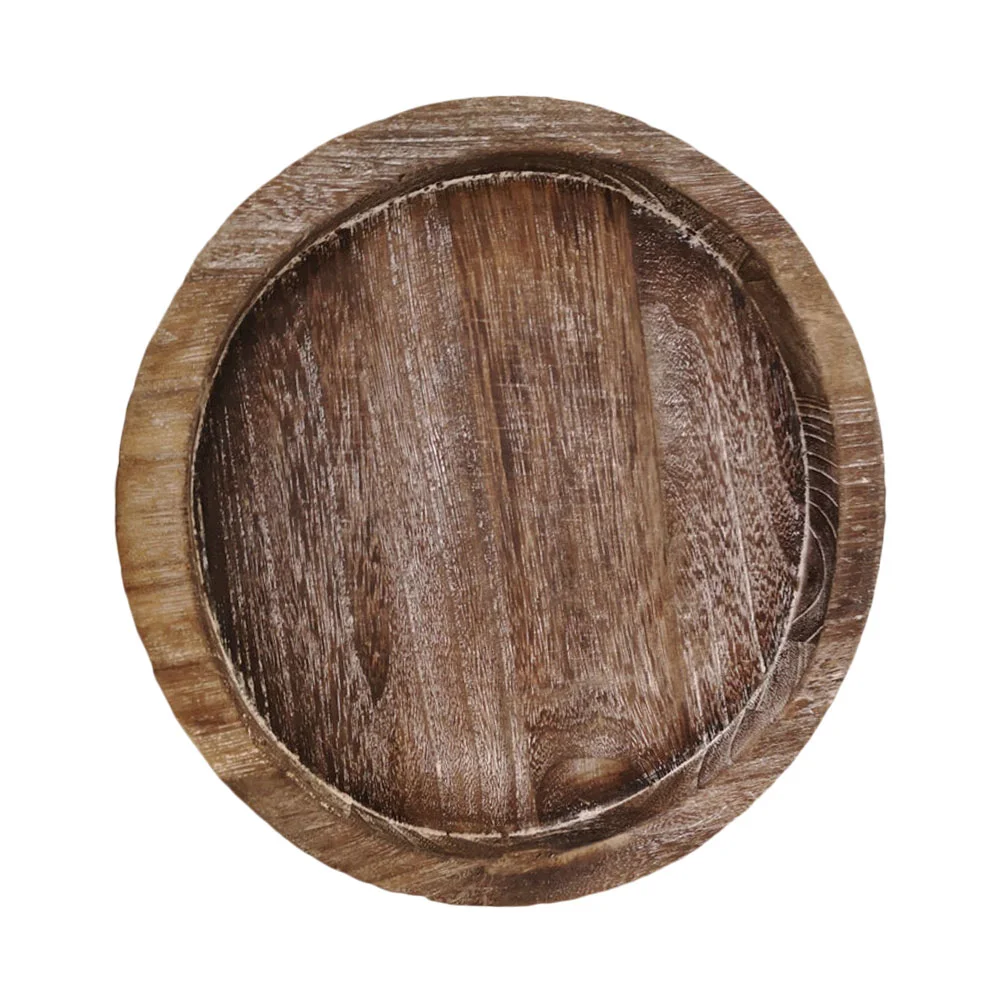 

Tray Wooden Plate Wood Holder Pillar Round Serving Plates Centerpiecetrays Decorative Table Tea Platter Rustic Decor Dinner