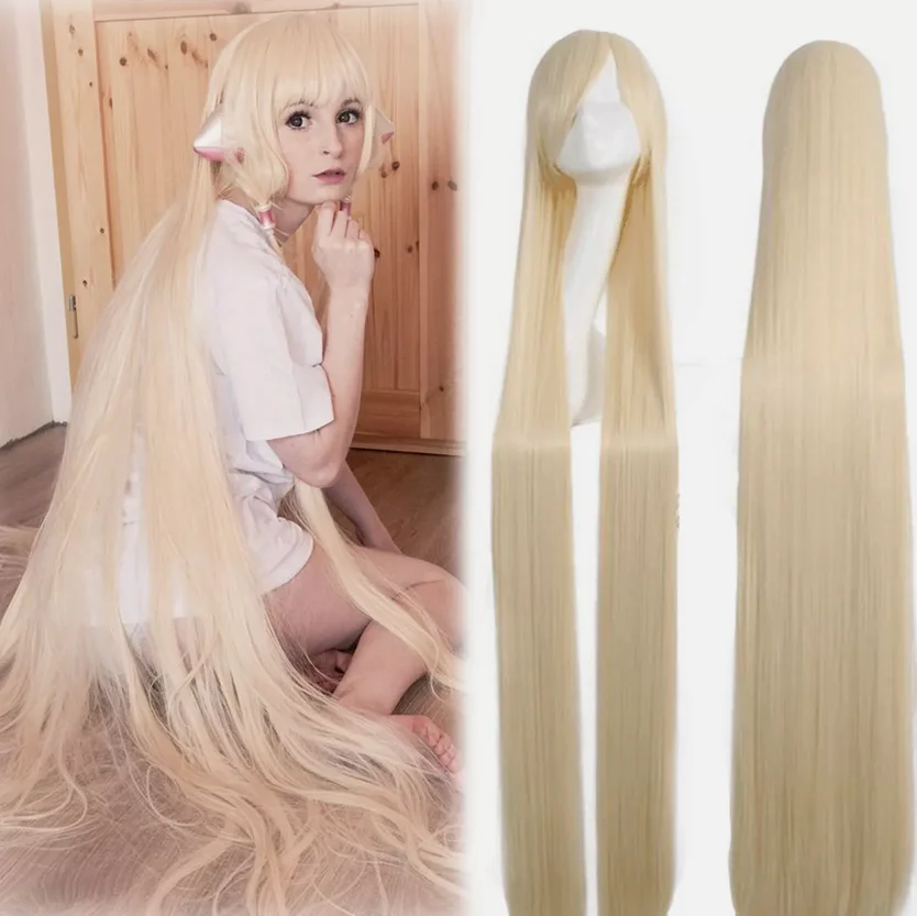Chobits Chi 59 дюймов супер длинный прямой блондин косплей парик вечерние волосы