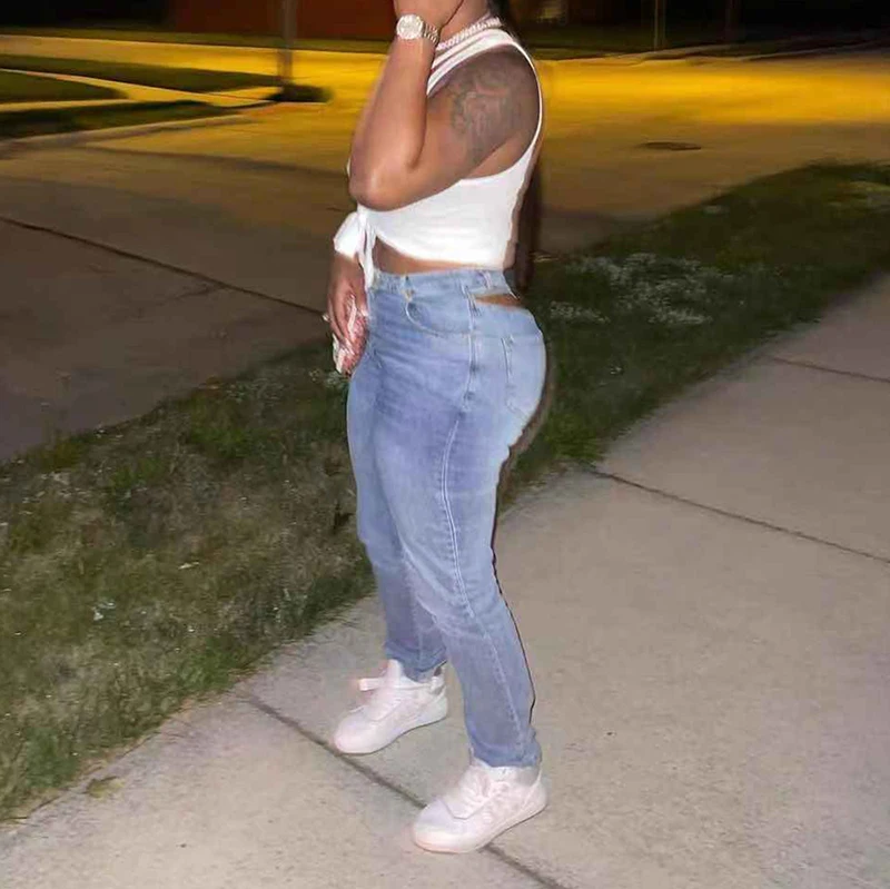 Sexy Cut Out Tight Zipper Pencil Jeans Denim Streetwear Baddie Clothes Women Hight Waist Pants Retro Skinny Long Trousers 2022